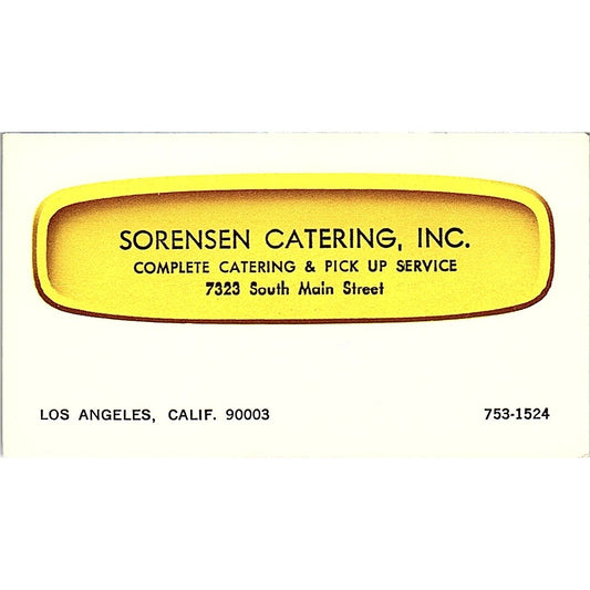 Sorensen Catering Inc Los Angeles Vintage Business Card SD9-B9