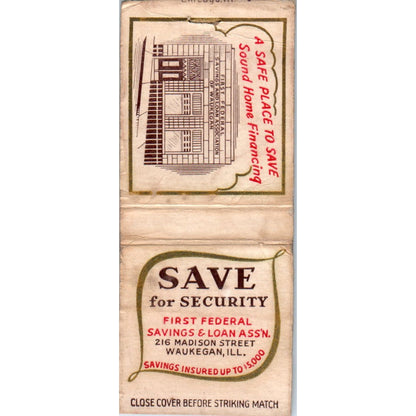 First Federal Savings & Loan Assn Waukegan IL Vintage Matchbook Cover SF4-Y1