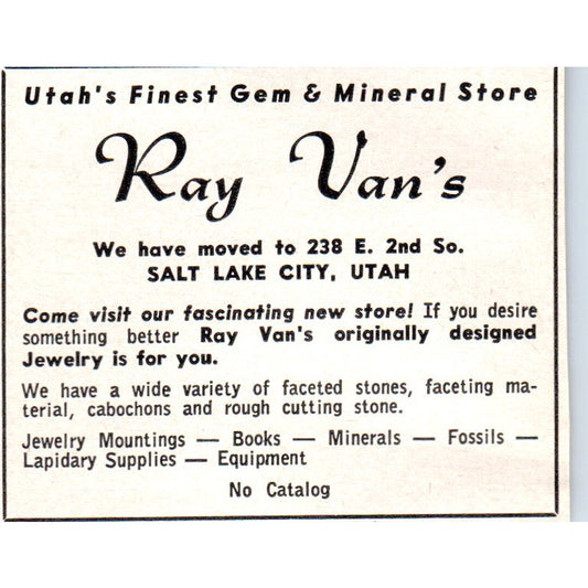 Ray Van's Gem & Mineral Store Salt Lake City Utah 1964 Magazine Ad AB6-M1