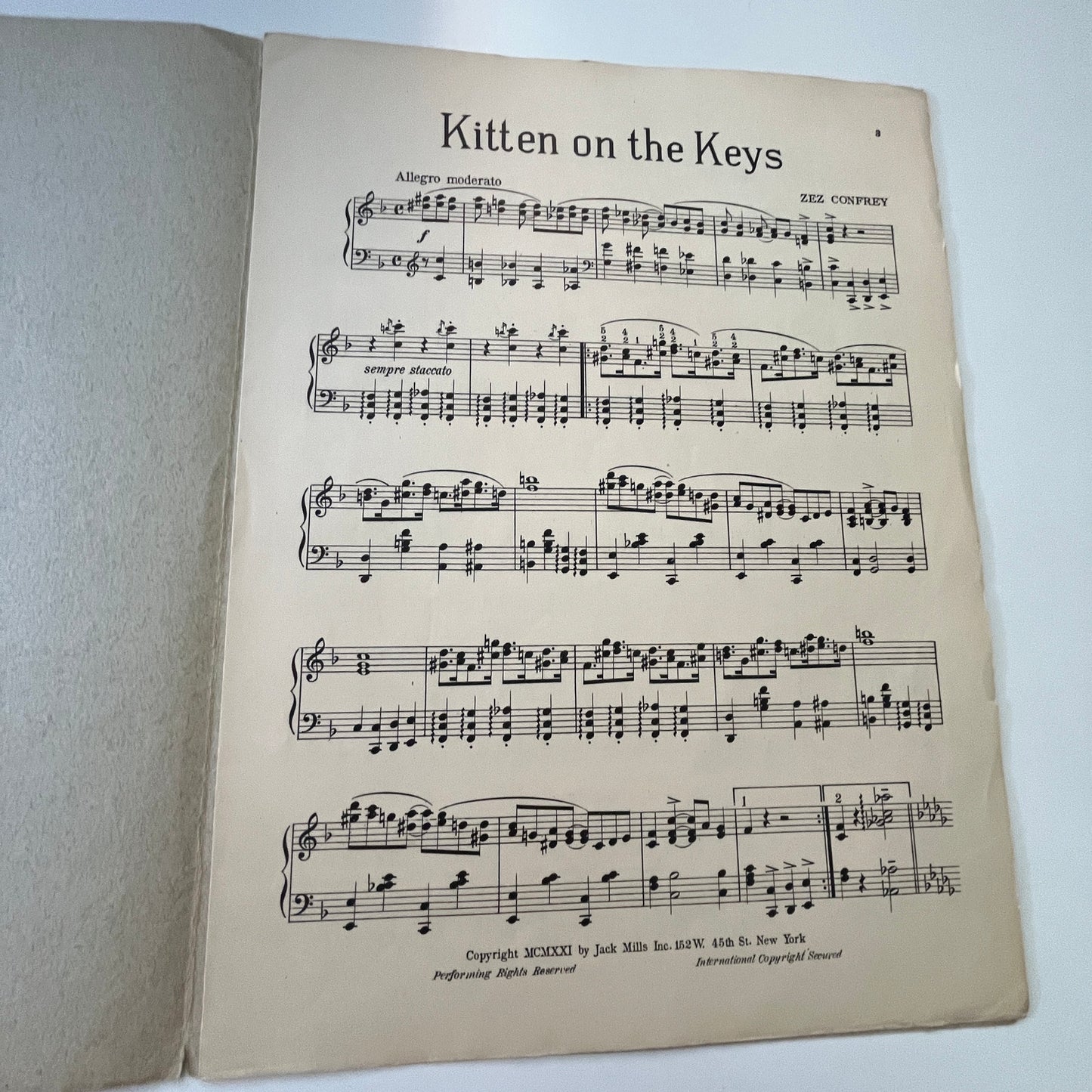 Zez Confrey's Kitten on the Keys Piano Solo 1921 Sheet Music V31-2
