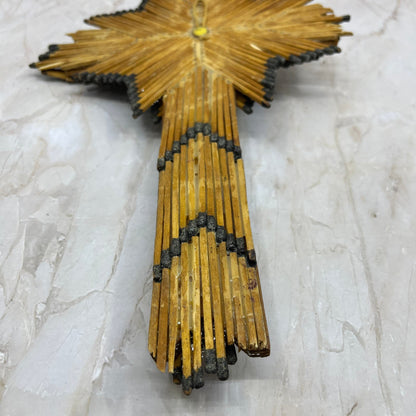 Retro Kitsch Crucifix Jesus on Cross Made From Matchsticks 8x13 TD5