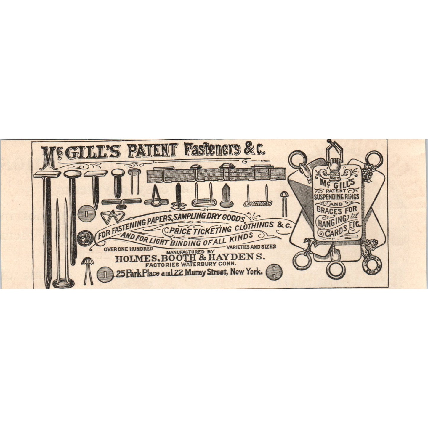 McGill's Patent Fasteners Holmes, Booth & Hayden Waterbury CT 1892 Ad AB6-SM1