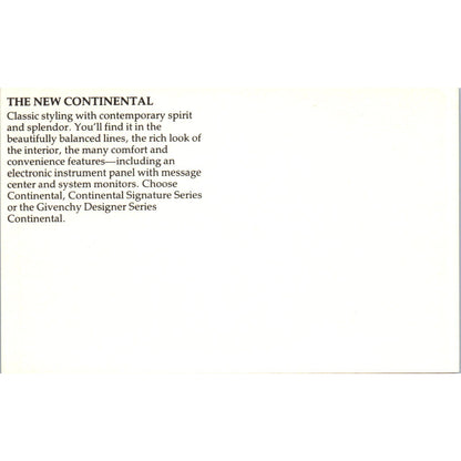 Lincoln Continental Givenchy Designer Series Black Promo Vintage Postcard PC11