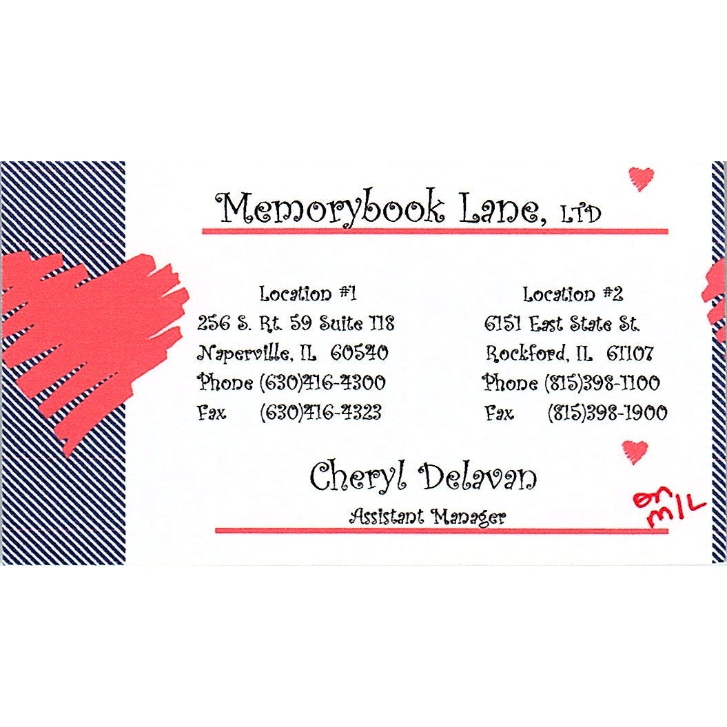Cheryl Delavan Memorybook Lane Ltd Naperville, Rockford IL Business Card SC9-B8