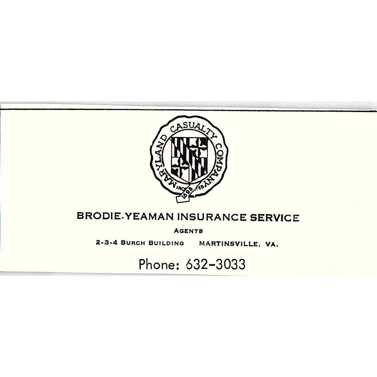 Brodie Yeaman Ins Service Burch Building Martinsville VA 1960s Ad AG2-M3