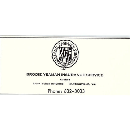 Brodie Yeaman Ins Service Burch Building Martinsville VA 1960s Ad AG2-M3