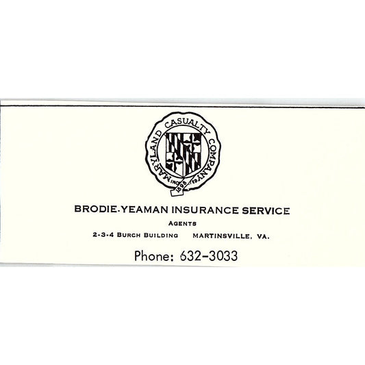 Brodie Yeaman Ins Service Burch Building Martinsville VA 1960s Ad AG2-M3