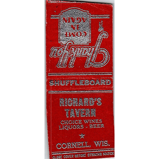 Richard's Tavern Cornell WI Vintage Matchbook Cover SC7-Y2