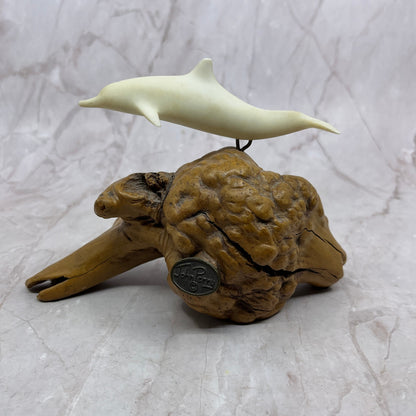 Vintage John Perry Studio Dolphin Burl Wood Art Sculpture Ocean 5x7" TF4