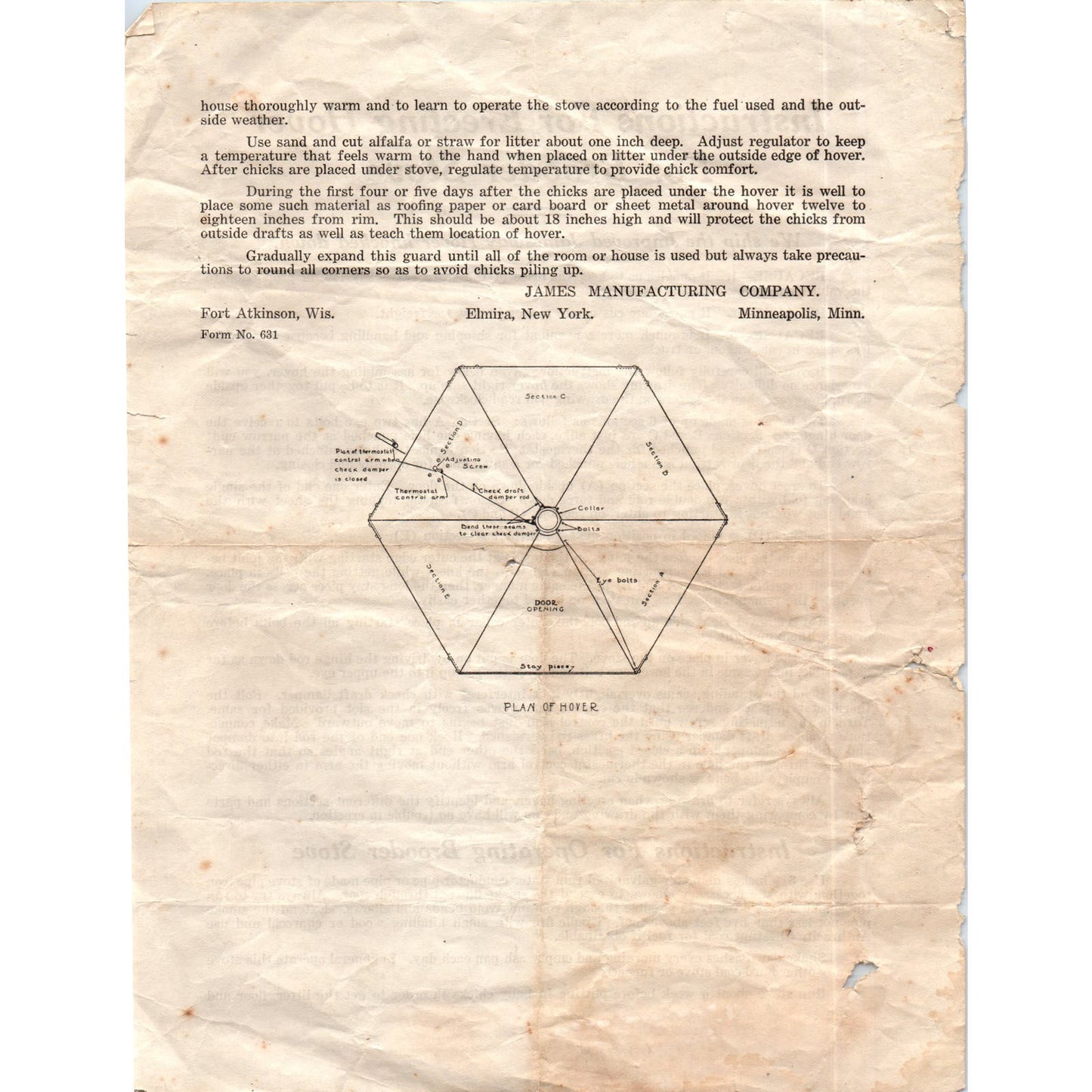 Vintage Instructions for Jamesway Hover for Brooder Stove James Mfg Co 10