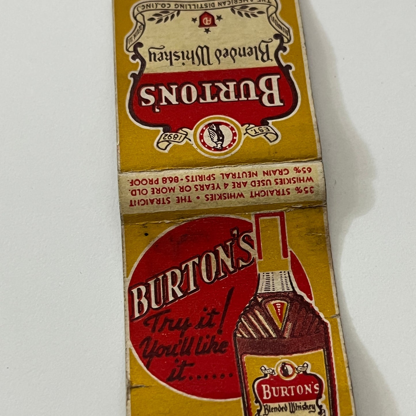 Burton's Blended Whiskey Vintage Matchbook Cover TB6-MB1-12