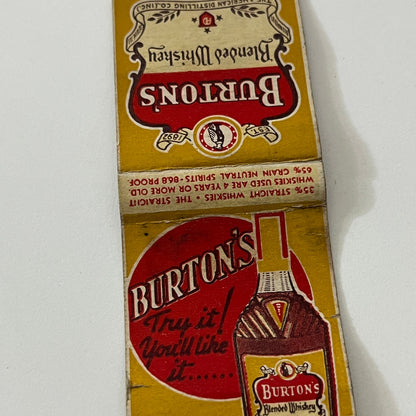 Burton's Blended Whiskey Vintage Matchbook Cover TB6-MB1-12