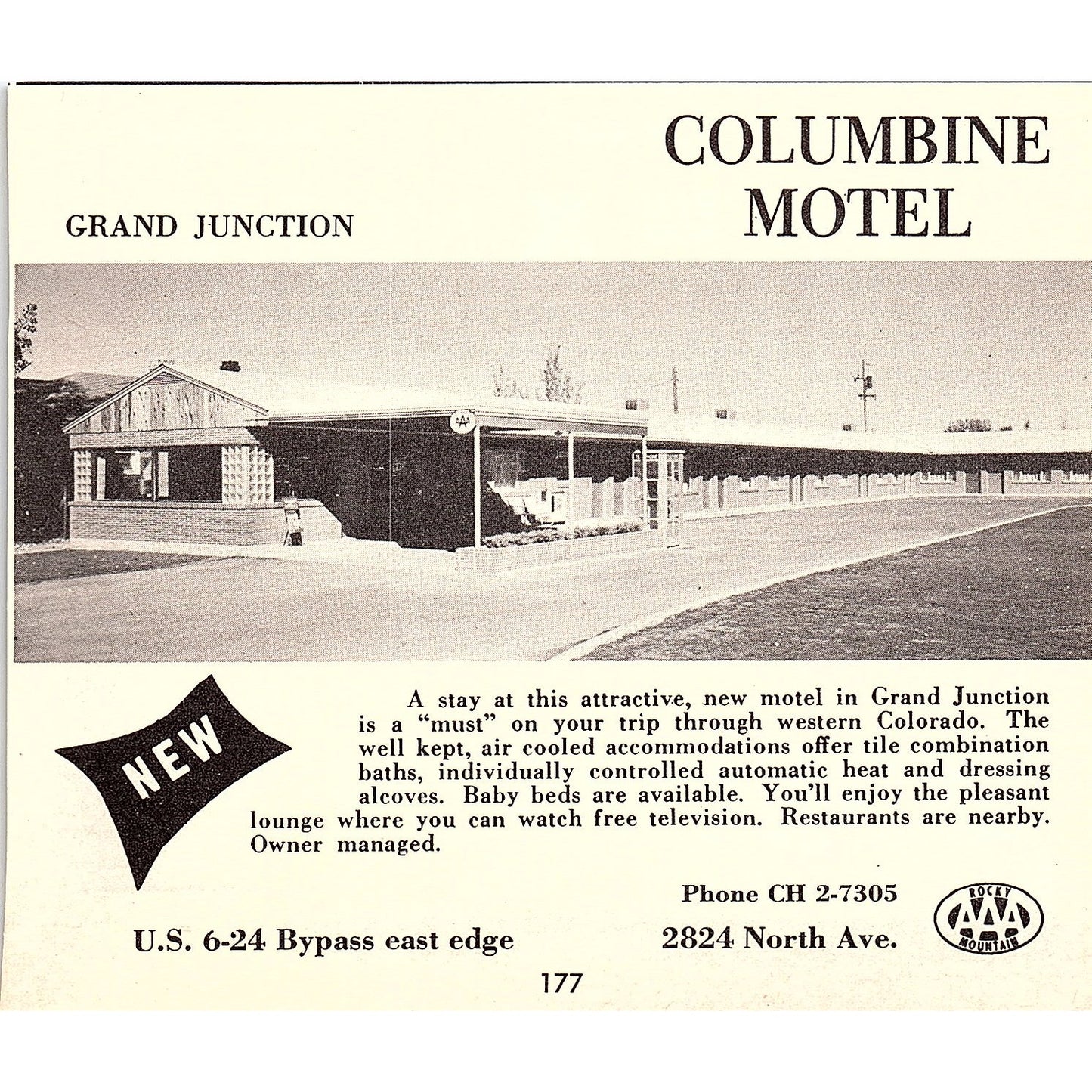 Lazy Bar X Motel, Columbine Motel Grand Junction CO 1958 Ad AG1-H2