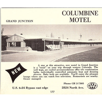Lazy Bar X Motel, Columbine Motel Grand Junction CO 1958 Ad AG1-H2