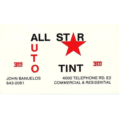 John Banuelos All Star Auto Tint Houston Vintage Business Card SC9-B7
