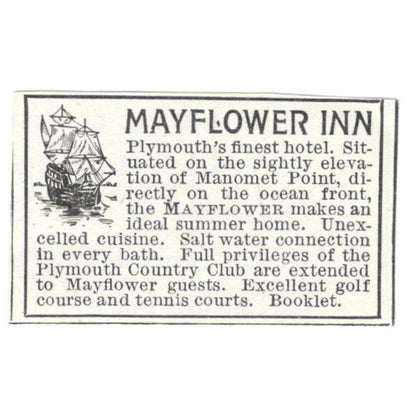 Mayflower Inn Plymouth MA c1918 Original Advertisement AE5-SV6