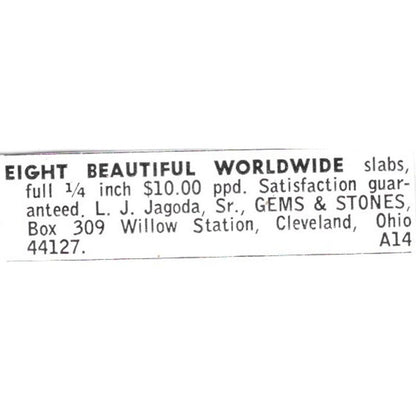 L.J. Jagoda Sr. Gems & Stones Cleveland Ohio 1972 Ad AF8-S17