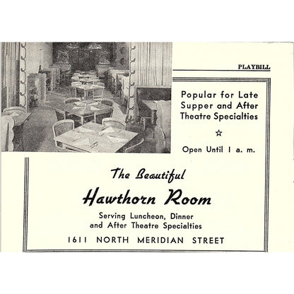 Hawthorn Room North Meridian Street Indianapolis IN 1947 Ad AF6-21
