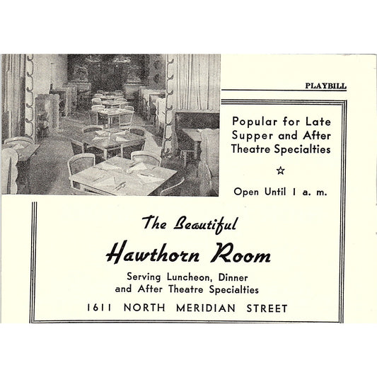 Hawthorn Room North Meridian Street Indianapolis IN 1947 Ad AF6-21