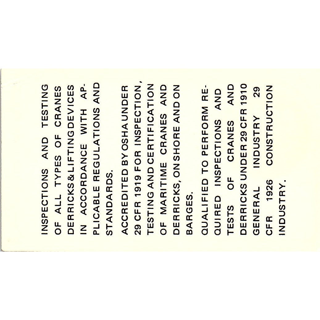 Safcon Corp Crane Inspections Henry Ahlf Joe Moran Robstown Business Card SC9-B4