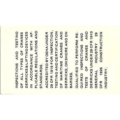 Safcon Corp Crane Inspections Henry Ahlf Joe Moran Robstown Business Card SC9-B4