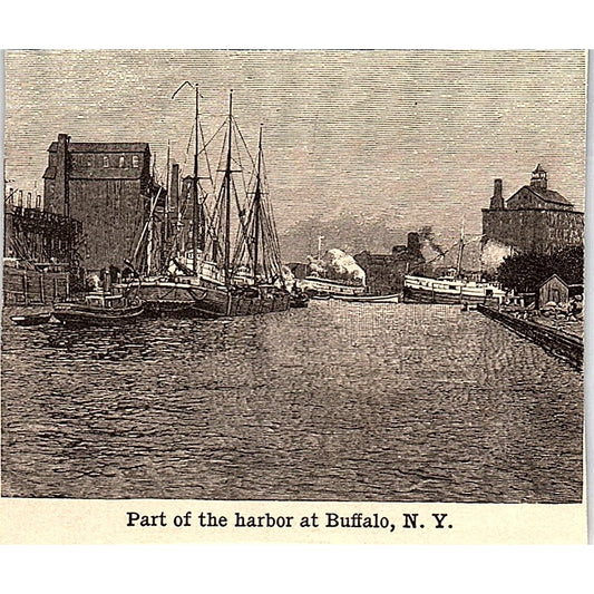 Boats in the Harbor at Buffalo NY 3x3.5" 1901 Engraving AF6-M9