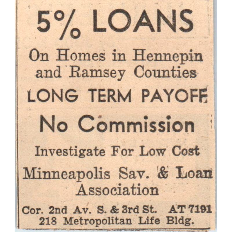 Minneapolis Savings & Loan Assoc Met Life Bldg 1935 Newspaper Ad AE7-H2