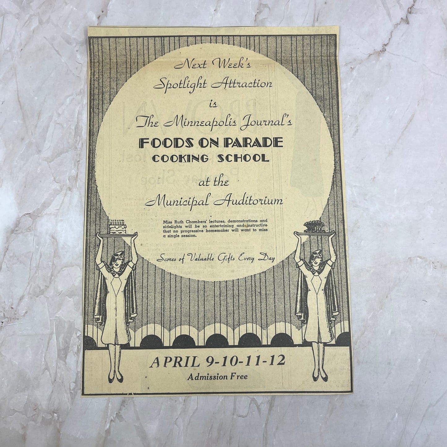 Foods on Parade Cooking School Municipal Auditorium 8x10 1935 Mpls MN Ad FL6-8