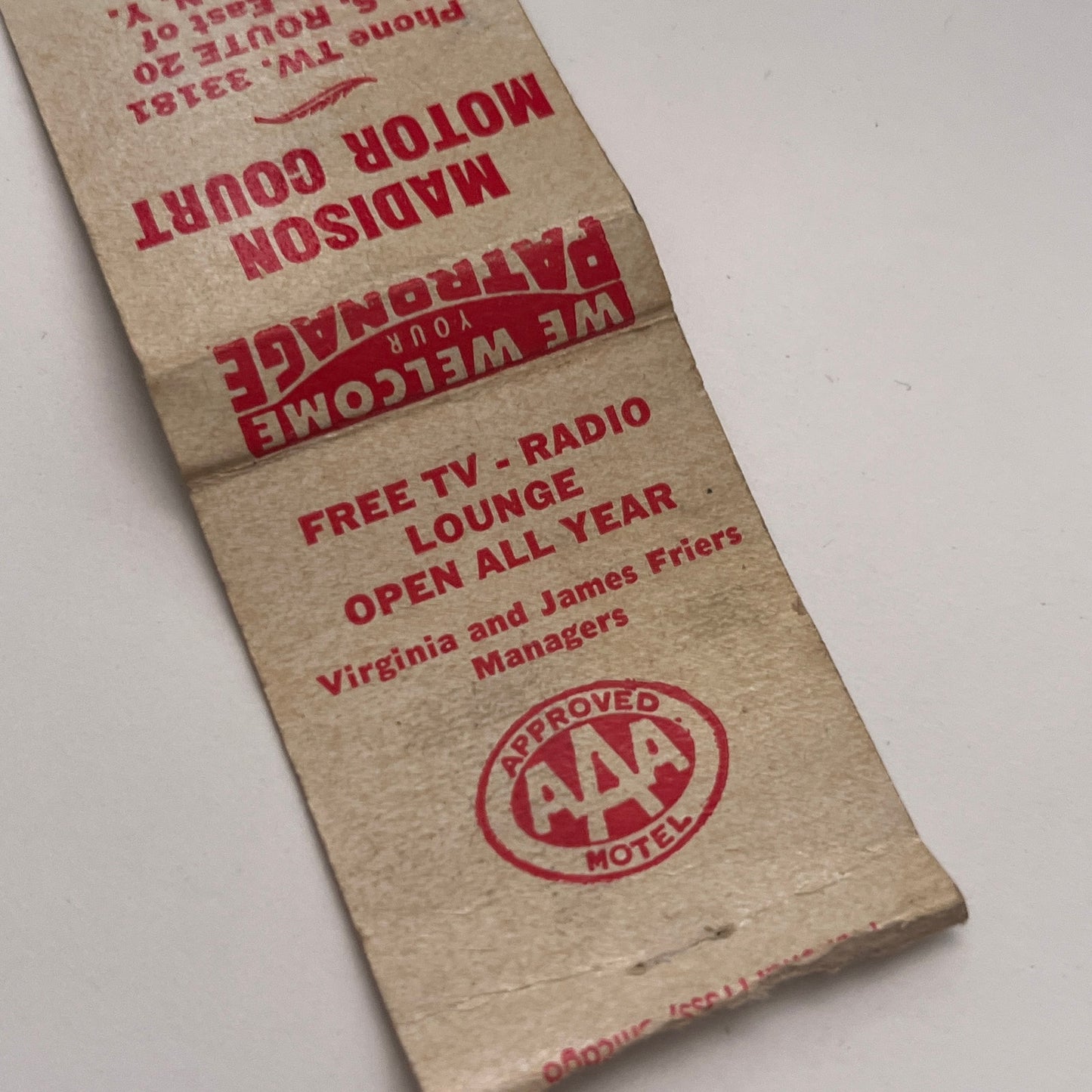 Madison Motor Court Madison NY Vintage Matchbook Cover TB8-MB-4