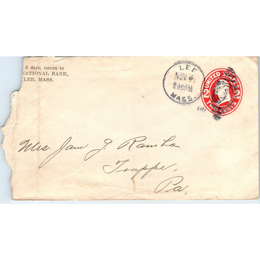 1913 Lee National Bank to Miss Jane G Rambo Lee MA Postal Cover Envelope TG7-PC2