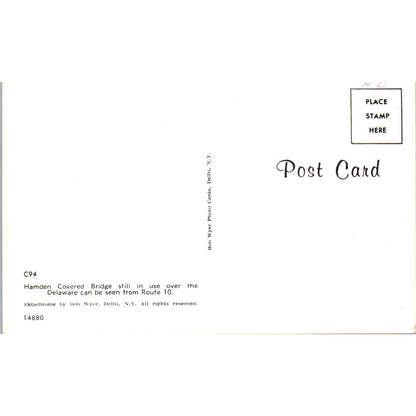 Hamden Covered Bridge Delaware River Vintage Covered Bridge Postcard PD6