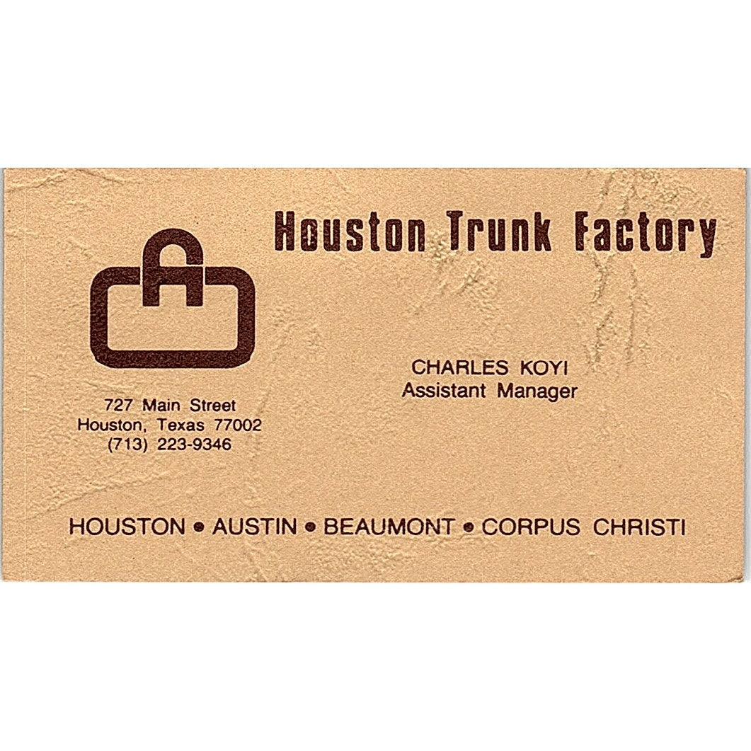 Houston Trunk Factory Charles Koyi Houston Texas Vintage Business Card SB4-B8