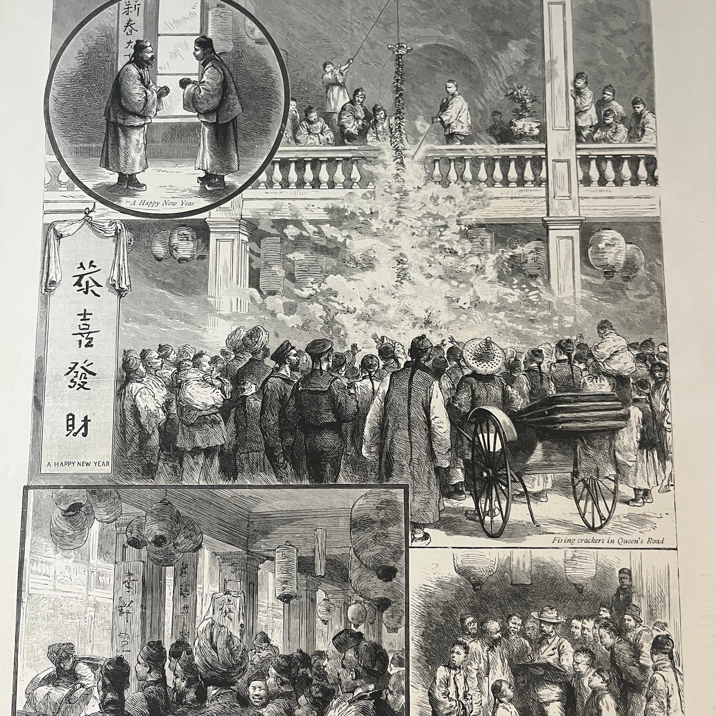 New Year's Day in Hong Kong - The Graphic Newspaper Engraving 1893 Jan 21 V1-7