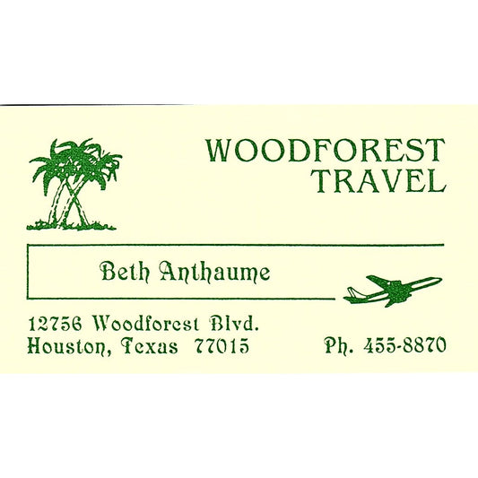 WoodForest Travel Beth Anthaume Houston Texas Vintage Business Card SB4-B7