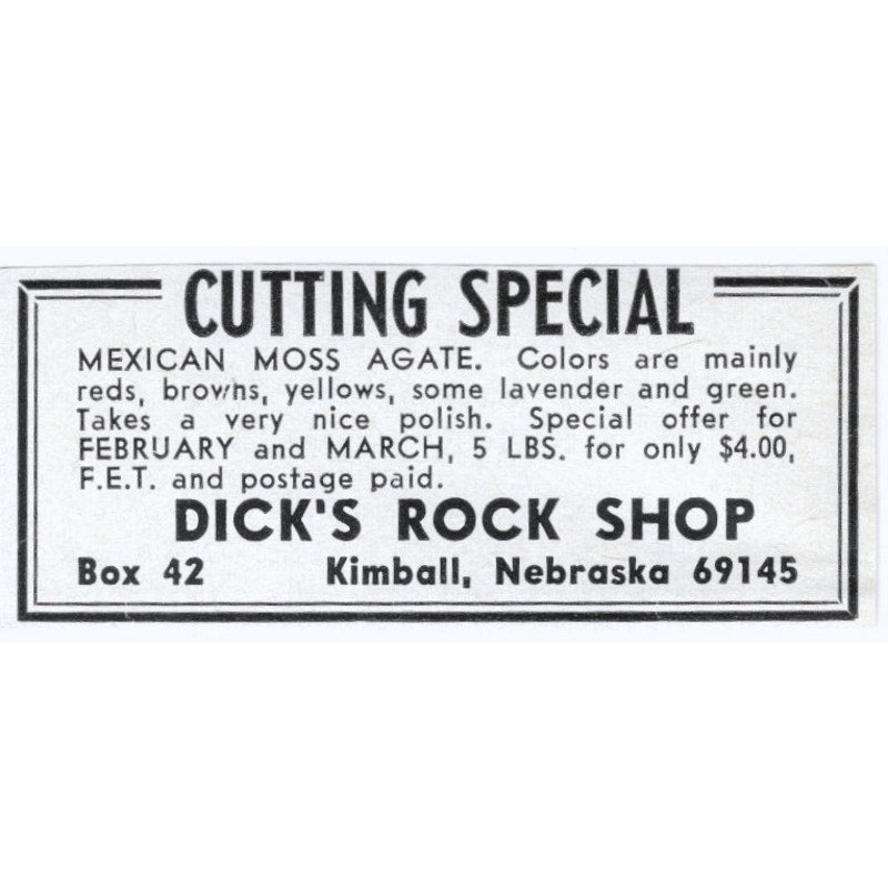 Dick's Rock Shop Cutting Special Kimball Nebraska 1964 Magazine Ad AK6-S9