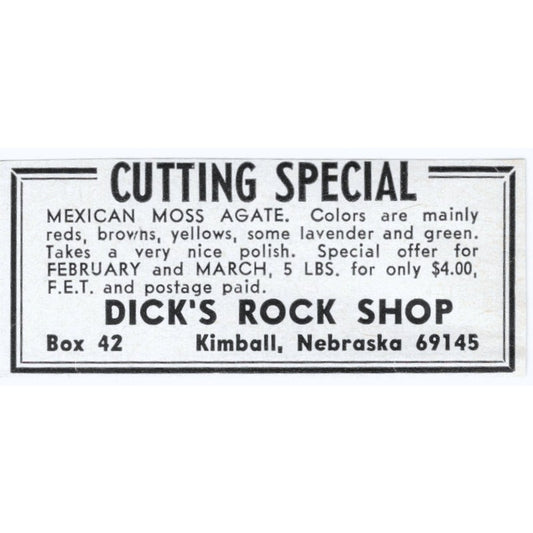 Dick's Rock Shop Cutting Special Kimball Nebraska 1964 Magazine Ad AK6-S9