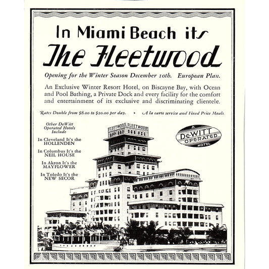 The Fleetwood Resort Hotel in Miami Beach FL Ad 1935 AG3-2