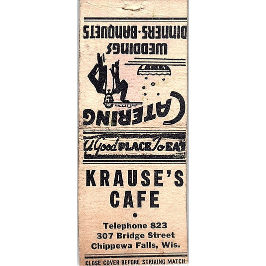 Krause's Cafe Chippewa Falls WI Vintage Matchbook Cover SC7-Y6
