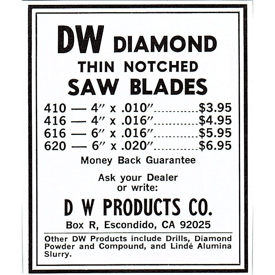 DW Products Co Diamond Saw Blades Escondido CA 1972 Ad AF8-M1