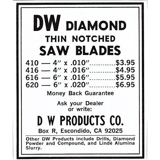 DW Products Co Diamond Saw Blades Escondido CA 1972 Ad AF8-M1