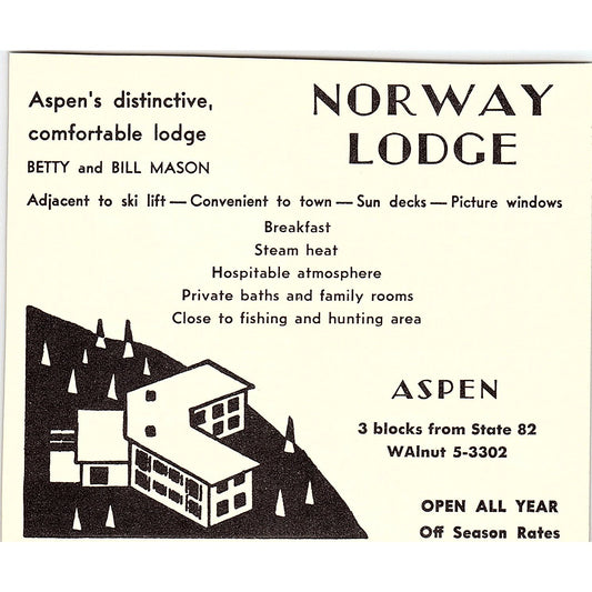 Norway Lodge Betty and Bill Mason Aspen CO 1958 Ad AG1-H4