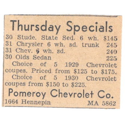 Morey Chevrolet Lyndale, W. Broadway 1935 Minneapolis Journal Ad AE7-H3