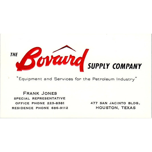 The Bovard Supply Frank Jones Houston Texas Vintage Business Card SB4-B11