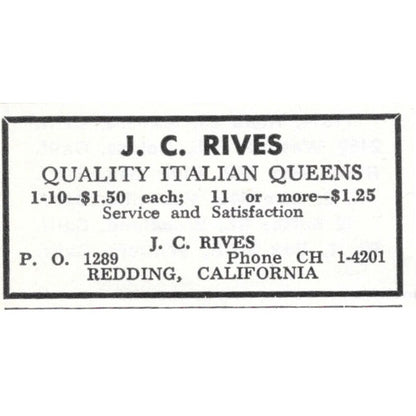 Italian Queens J.C. Rives Redding California 1961 Magazine Ad AK6-S13