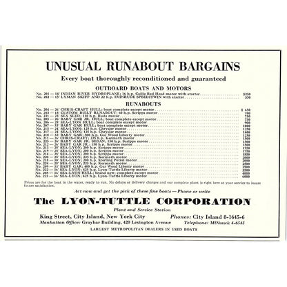 Runabout Yacht Bargains Lyon-Tuttle Corporation City Island NYC 1932 AG2-7
