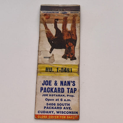 Joe & Nan's Packard Tap Joe Kotarak Cudahy WI Vintage Matchbook Cover MB59-2
