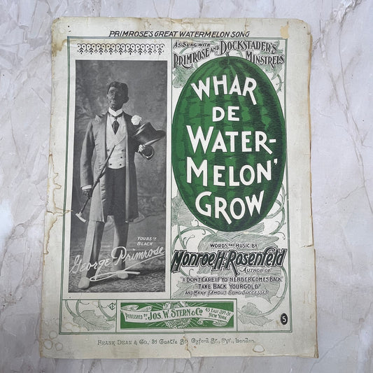 1898 Whar De Watermelon' Grow Primrose Minstrel Rosenfeld Sheet Music FL6-5