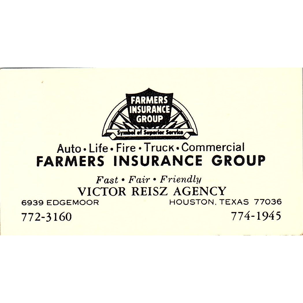 Farmers Insurance Group Victor Reisz Agency Houston Texas Business Card SB4-B3