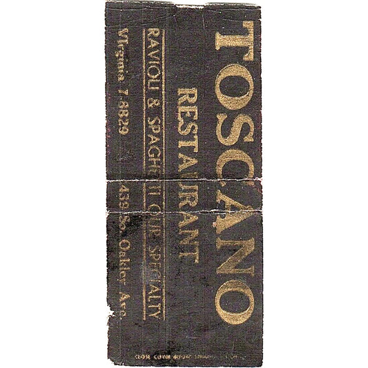 Toscano Restaurant 439 So. Oakley Ave Chicago Vintage Matchbook Cover SC7-Y8