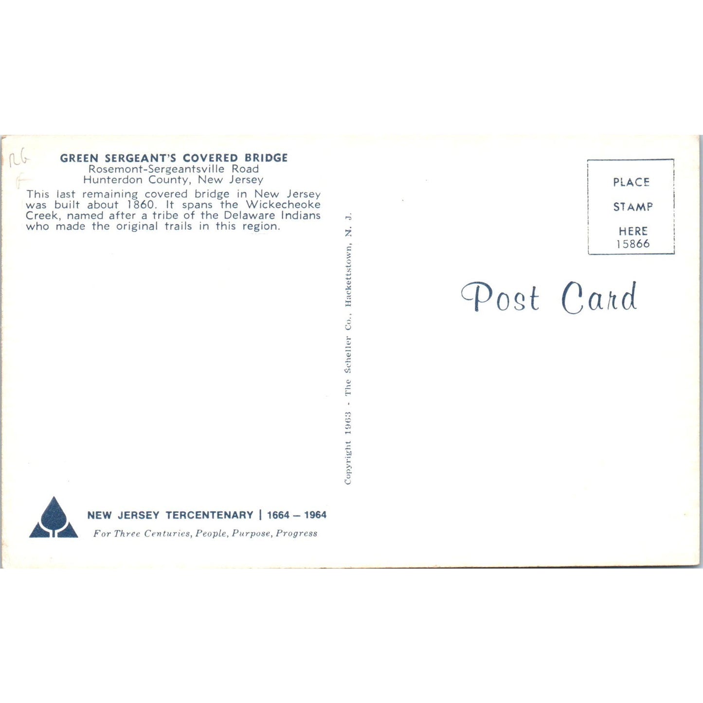 Green Sergeant's Covered Bridge Hunterdon County NJ Vintage Postcard PD1